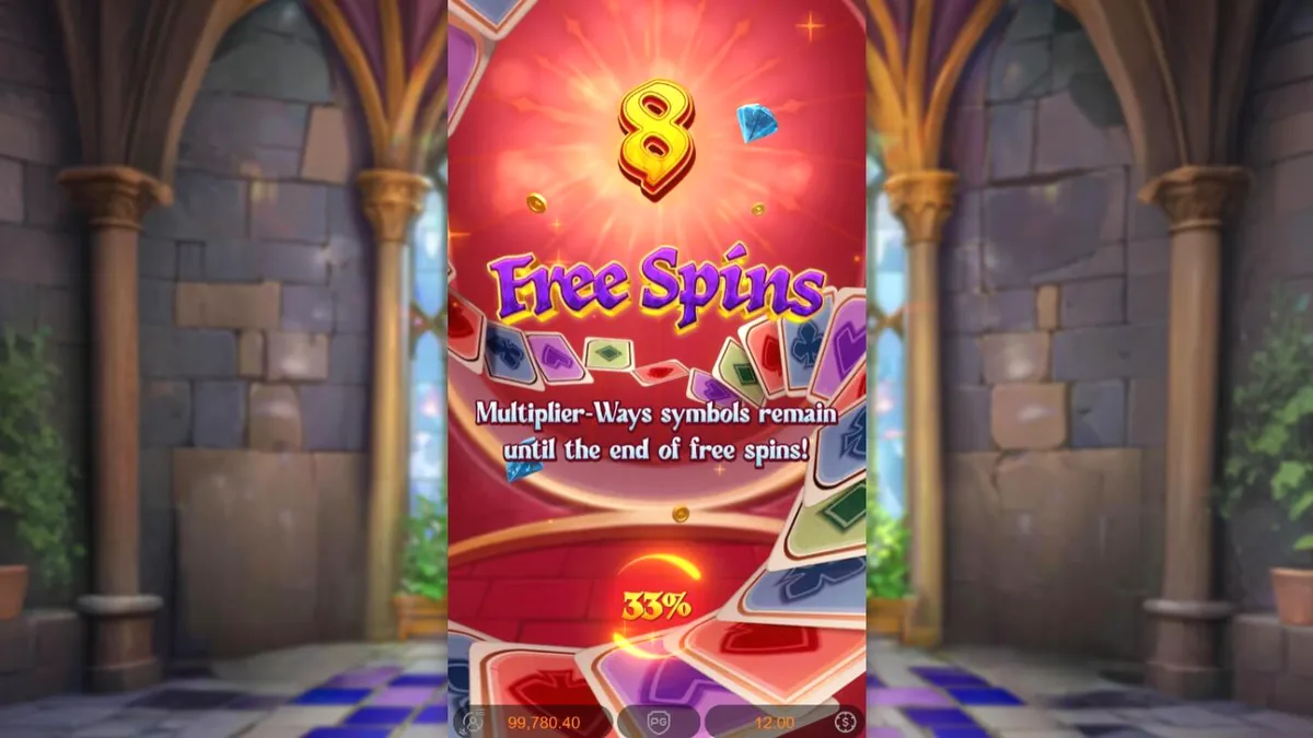 Tampilan visual slot Poker Kingdom Win dengan tema abad pertengahan dan simbol kartu poker.