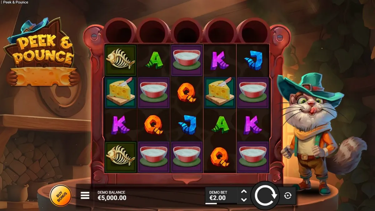 Karakter kucing Señor Pounce dalam permainan slot Peek & Pounce
